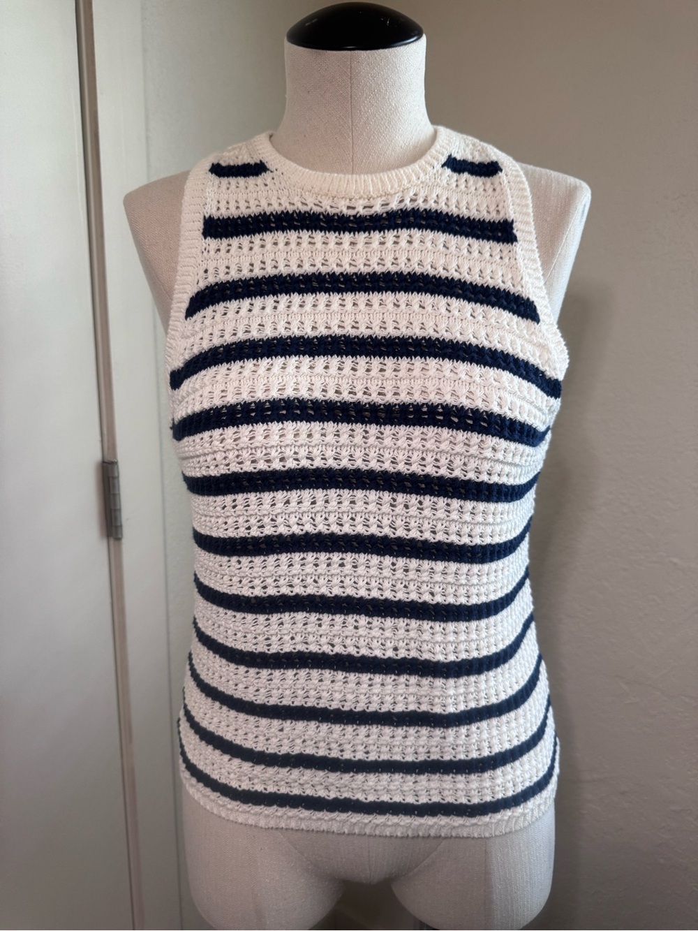 Madewell White and Navy Striped Knit Tank